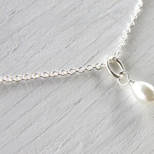ON VACATION, Pearl Drop Necklace, Simple White Pearl Fine Dainty Sterling Silver Chain Bridesmaids gift for Flower Girl Bride image 2
