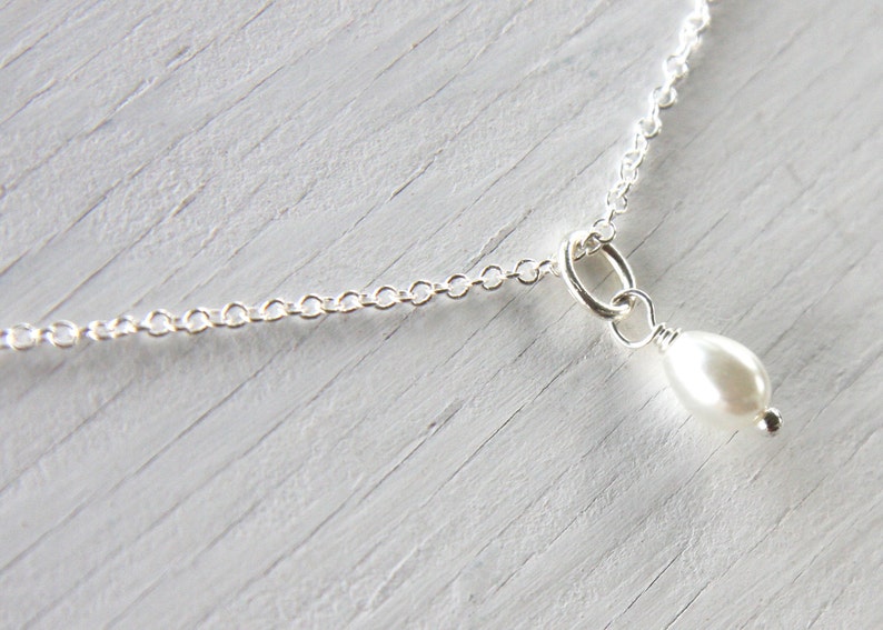 ON VACATION, Pearl Drop Necklace, Simple White Pearl Fine Dainty Sterling Silver Chain Bridesmaids gift for Flower Girl Bride image 2