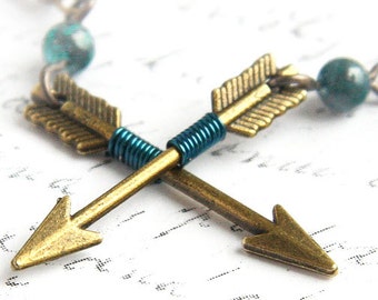 ON VACATION, Tribal Arrow Earrings Archery Aztec Earrings Teal Azurite Chrysocolla Earrings Hunt Wilderness Shooting Target