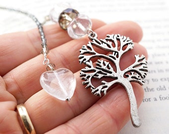 ON VACATION, Tree of Life Bookmark Custom Handmade Beaded Bookmark Metal Bookmark Crystal Heart Charm Book Lover Gift for reader