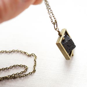 ON VACATION, Raw Stone Necklace Essential Oil Diffuser Necklace Big Cube Square Frame Raw Stone Black Lava Stone Necklace Mens image 4