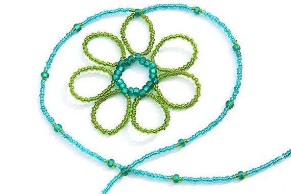Big Beaded Flower Necklace Spring Fresh Handmade Thin Minimalist Necklace Seed Bead Necklace Teal