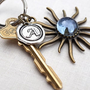 ON VACATION, Bronze Sun Keychain, Light Blue Bubble Gem, Custom Personalized Gift, Good Luck Charm image 5