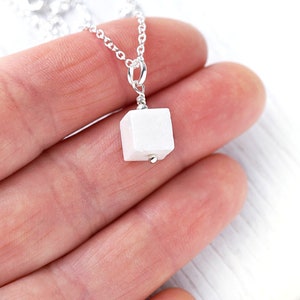 ON VACATION, Sugarcube Pendant Sugar Cube Necklace Foodie Gift Real White Coral Charm Sterling Silver Chain Simple Necklace image 4