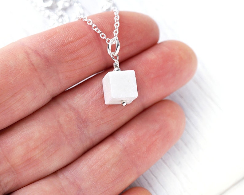 ON VACATION, Sugarcube Pendant Sugar Cube Necklace Foodie Gift Real White Coral Charm Sterling Silver Chain Simple Necklace image 4