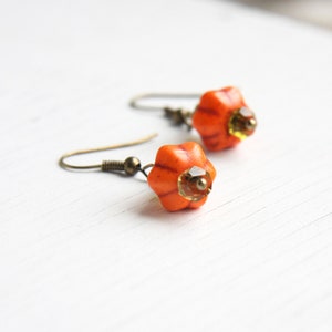 Little Cute Pumpkin Earrings, Green Peridot Gemstone Earrings, Halloween jewelry dainty tiny statement earrings image 2