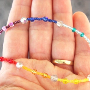 ON VACATION, Rainbow Bracelet Anklet Pride Bracelet LGBT Bracelet Silver Crystal Glass Beads Bohemian Anklet Pride image 5