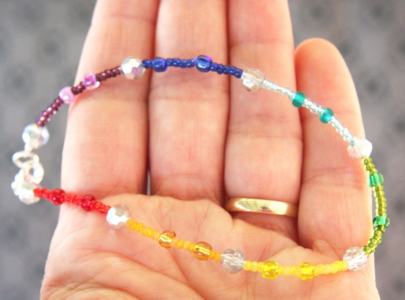 ON VACATION, Rainbow Bracelet Anklet Pride Bracelet LGBT Bracelet Silver Crystal Glass Beads Bohemian Anklet Pride image 5