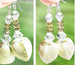 Beach Seashell Boho Earrings Beautiful Sea Shell Earrings Peridot Green Gemstone Earrings Sterling Silver Earrings