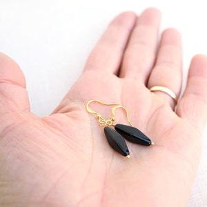 ON VACATION, Simple Black Earrings Long Black Bead Modern Black Glass Earrings Geometric Minimalist Gold Earrings Black Drop image 5