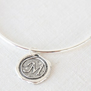 ON VACATION, Personalized Bracelet Initial Bracelet Sterling Silver Id Name Bracelet Custom Letter Bangle Wax Seal Charm name jewelry