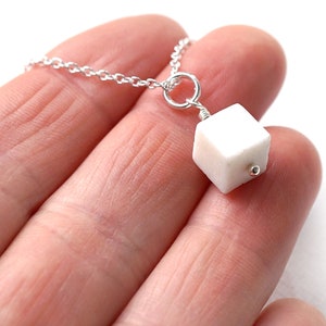 ON VACATION, Sugarcube Pendant Sugar Cube Necklace Foodie Gift Real White Coral Charm Sterling Silver Chain Simple Necklace straight cube