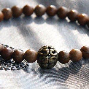Minimal Bracelet Stackable Bracelet Thin Bracelet Natural Brown Stone Bracelet Dark Bronze Bali Bead Boho Tribal image 1