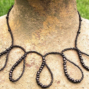 ON VACATION, Geometric Necklace Dainty Black Seed Bead Necklace OOAK Bubble Drop Necklace Thin Necklace Modern minimal Black image 3