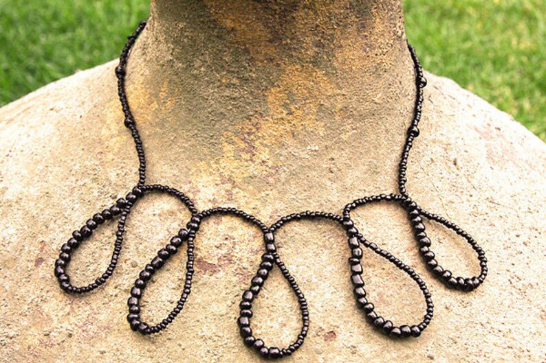 ON VACATION, Geometric Necklace Dainty Black Seed Bead Necklace OOAK Bubble Drop Necklace Thin Necklace Modern minimal Black image 3