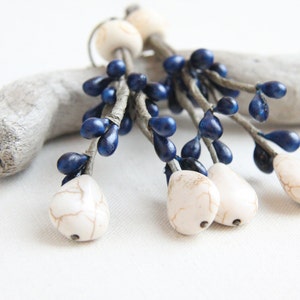 ON VACATION, Woodland Fairy Earrings Cream White Turquoise Indigo Blue Teardrops Wood Magic Inspired Nature Plant Botanical image 5