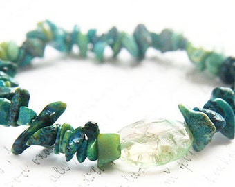Bohemian RAW Stone Bracelet Green Azurite Chrysocolla Bracelet Large Art Glass Custom Bracelet Yoga Bracelet