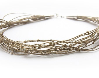 Hemp Rope Necklace, Glass Beads, Rustic Boho Fiber Necklace