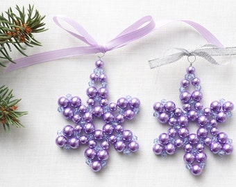 ON VACATION, Modern Christmas tree ornament purple Pearl Beaded Snowflake Stocking Stuffer Crystal Star folk christmas decor