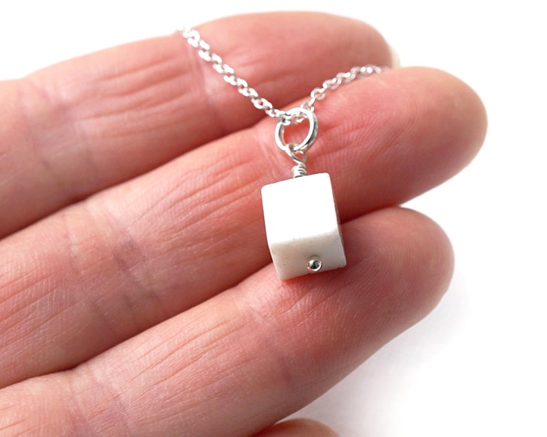 ON VACATION, Sugarcube Pendant Sugar Cube Necklace Foodie Gift Real White Coral Charm Sterling Silver Chain Simple Necklace image 2