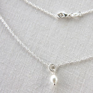 ON VACATION, Pearl Drop Necklace, Simple White Pearl Fine Dainty Sterling Silver Chain Bridesmaids gift for Flower Girl Bride image 3