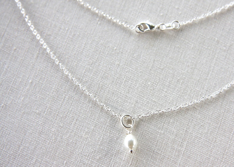 ON VACATION, Pearl Drop Necklace, Simple White Pearl Fine Dainty Sterling Silver Chain Bridesmaids gift for Flower Girl Bride image 3