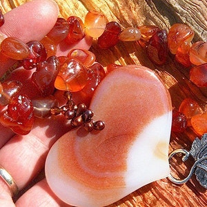 Large Carnelian Heart Necklace, Genuine Gemstone, Statement Luxury Jewelry, Natural Stone Burnt orange image 3