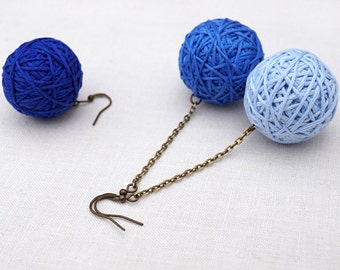 Boho Kitten Earrings Pick your color metal length Single Cotton Ball Long or Short Chain Earrings Colorful Modern