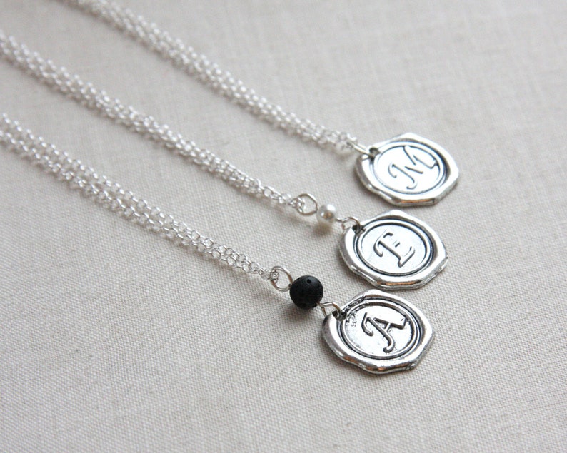 ON VACATION, Personalized Monogram & Name Necklaces Link Chain, Initial Necklace Dainty Sterling silver chain wax seal Necklace image 5