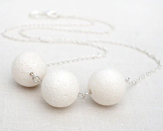 Natural Stone Necklace White Coral Necklace Sterling Silver Chain Modern Minimalist Simple Necklace Large Sponge Coral