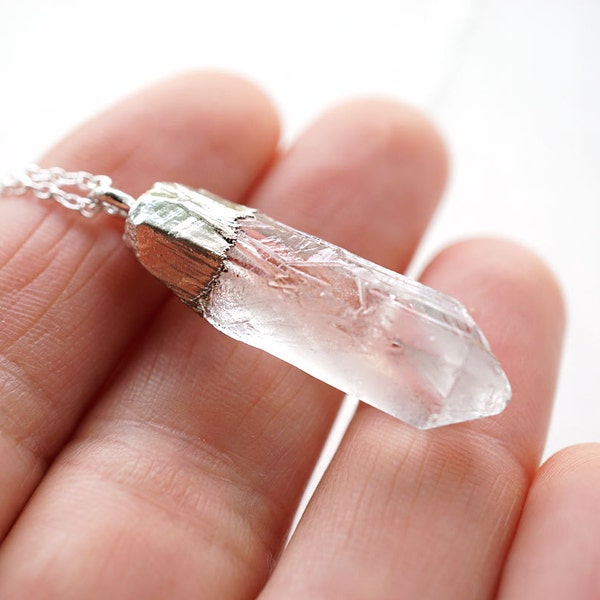 Crystal Point Necklace, Raw Clear Crystal Point, Crystal Necklace, Crystal Pendant Necklace, Silver Necklace Sterling Silver Chain