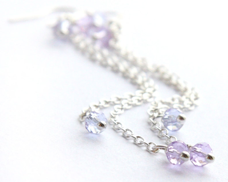 ON VACATION, Alexandrite Earrings Two Tone Lavender Purple Facet Crystal Gemstone Earrings Sterling Silver Chain Luxury gift image 2