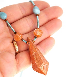 ON VACATION, Aura Quartz Point Raw Orange Crystal Necklace Crystal Point Amazonite Seafoam raw quartz jewelry statement necklace image 7