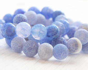 Santorini Beaded Bracelet Frosted Blue Crab Agate Bohemian Natural Stone Mediterranean Sea Holiday Memories Vacation
