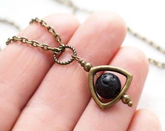 moon phase Essential Oil Diffuser Necklace Steampunk Men Necklace Black Lava Stone Dark Moon Stone Ball Triangle lunar
