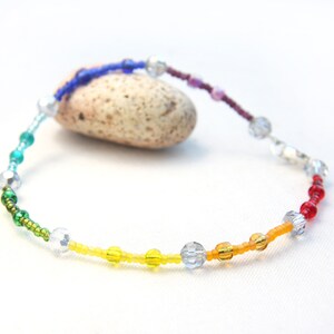 ON VACATION, Rainbow Bracelet Anklet Pride Bracelet LGBT Bracelet Silver Crystal Glass Beads Bohemian Anklet Pride image 4