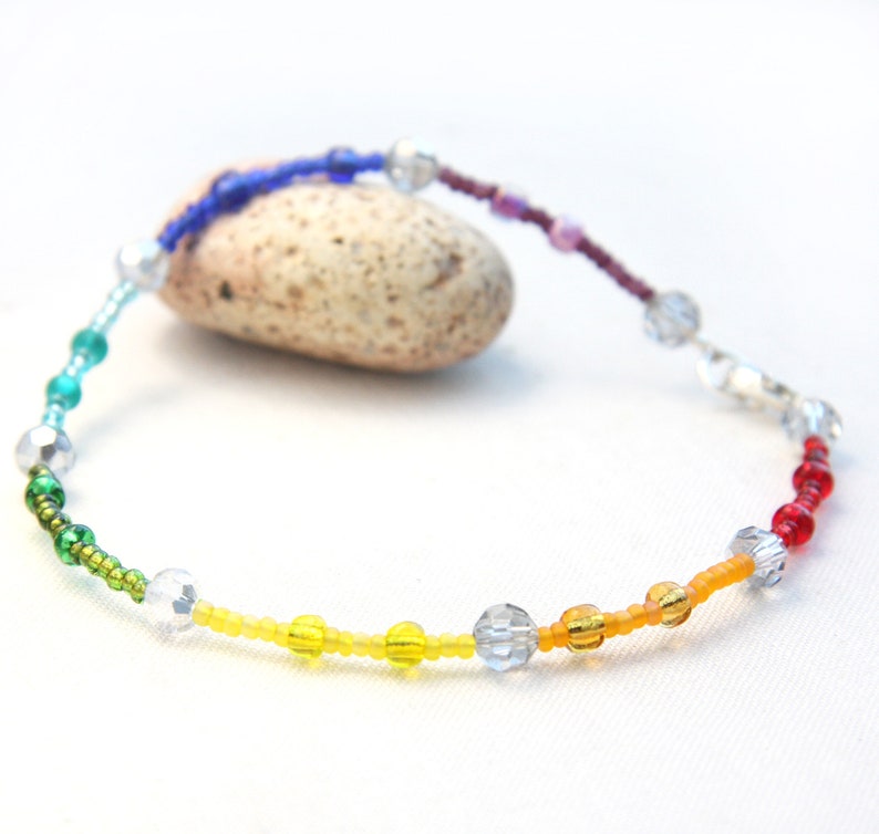 ON VACATION, Rainbow Bracelet Anklet Pride Bracelet LGBT Bracelet Silver Crystal Glass Beads Bohemian Anklet Pride image 4