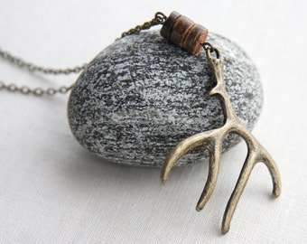 Adventure Gift Deer Jewelry Elk Antler Necklace Woodland Jewelry Antique Bronze Rustic Hunt gift for Men Hunter