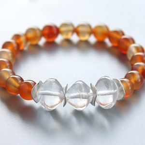 Burnt orange gift Natural Agate Bracelet Lampwork Glass Beads Sterling Silver Boho Stacking Orange Stone Bohemian