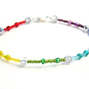 ON VACATION, Rainbow Bracelet Anklet Pride Bracelet LGBT Bracelet Silver Crystal Glass Beads Bohemian Anklet Pride image 3