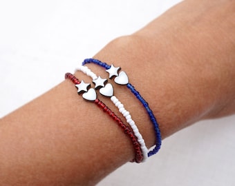 ON VACATION, Bracelet 4th of July Jewelry red white blue USA Flag Bracelet Set Independence Day Patriotic American Friendship