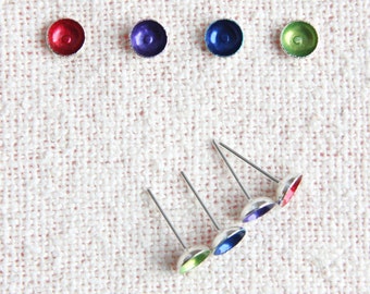 ON VACATION, Tiny Sterling Silver Stud Earrings Colorful Post Earrings Small Domes You Chose Color Minimalist Earrings