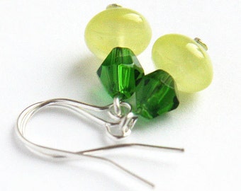 ON VACATION, Spring Green Earrings Irish Glass Earrings Simple Everyday Jewelry Czech Glass Beaded Earrings Sterling Silver