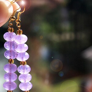 ON VACATION, Bohemian Lavender Dream Glass Earrings Purple Beaded Earrings. Stacked Fire Polished and Frosted Czech Glass Beads image 2