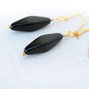 ON VACATION, Simple Black Earrings Long Black Bead Modern Black Glass Earrings Geometric Minimalist Gold Earrings Black Drop image 3