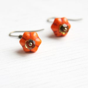 Little Cute Pumpkin Earrings, Green Peridot Gemstone Earrings, Halloween jewelry dainty tiny statement earrings image 3