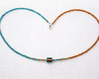 ON VACATION, Boho Minimal Bracelet or Necklace Magical Ombre Petite Bracelet Tiny Thin Friendship Bracelet 2 Tone Teal orange