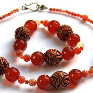 ON VACATION, Boho Big Chunky Carnelian Bracelet Tribal Bracelet Large Dragon Phoenix Resin Beads Statement Earthy Red Burnt orange image 2