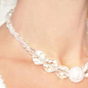 ON VACATION, Wedding Necklace Big Crystal Necklace Bridal Jewelry Frosted & Faceted Crystal Glass Beads White Wedding image 1