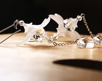 Crystal Butterfly Earrings Frosted Flower Earrings Snow White Bridal Earrings Wedding Earrings Sterling Silver
